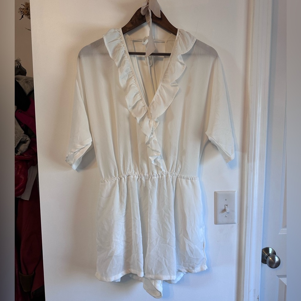 Lauren Conrad White Ruffle Romper beach coverup